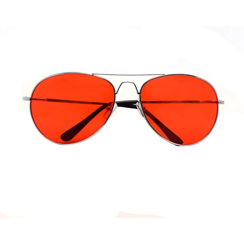 Aviator Metal Classic Aviator Color Lens Sunglasses Large Size P482 - Silver-red Lens - CL11BFU97UZ $12.05