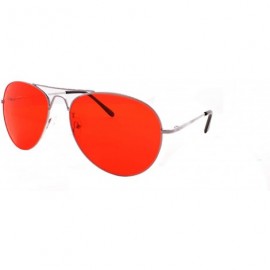 Aviator Metal Classic Aviator Color Lens Sunglasses Large Size P482 - Silver-red Lens - CL11BFU97UZ $12.05