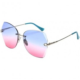 Oval Sunglasses For Women Oversized Rimless Diamond Cutting Colorful Lens Fashion - Blue Pink Lens - C618TOR2ZMD $22.91