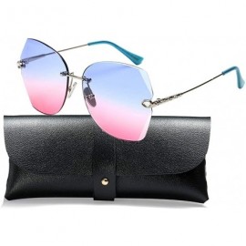 Oval Sunglasses For Women Oversized Rimless Diamond Cutting Colorful Lens Fashion - Blue Pink Lens - C618TOR2ZMD $22.91