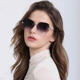 Oval Sunglasses For Women Oversized Rimless Diamond Cutting Colorful Lens Fashion - Blue Pink Lens - C618TOR2ZMD $22.91