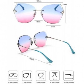 Oval Sunglasses For Women Oversized Rimless Diamond Cutting Colorful Lens Fashion - Blue Pink Lens - C618TOR2ZMD $22.91