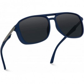 Square Polarized Modern Square Aviator Sunglasses for Men - Navy Blue Frame/Black Lens - CM18IGLIIKW $19.54