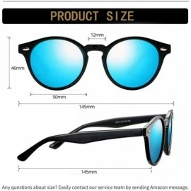 Oversized Vintage Round Polarized Sunglasses for Women Men Horn Rimmed Circle Mirrored Lens Sun Glasses(Black/Blue Mirror) - ...