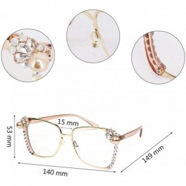 Square Sparkling Crystal Round Sunglasses UV Protection Rhinestone Sunglasses - Pearl Transparent Lens - C018ZYLGUCS $16.55