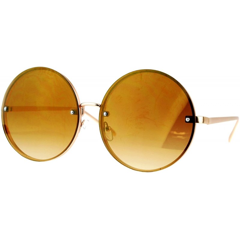 Round Super Oversized Round Sunglasses Womens Mirror Lens Back Metal Rims - Gold (Gold Brown Mirror) - CD185WXWUWC $7.13