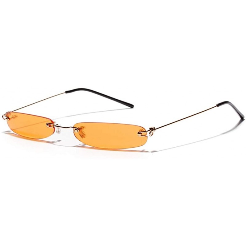 Rimless Narrow Rectangle Sunglasses Women Tiny Rimless Sun Glasses For Men Frameless - Clear Orange - CW18IDC65TG $11.04