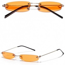 Rimless Narrow Rectangle Sunglasses Women Tiny Rimless Sun Glasses For Men Frameless - Clear Orange - CW18IDC65TG $11.04