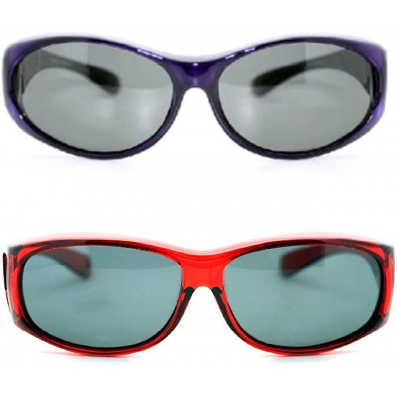 2 Women's Polarized Fit Over Oval Sunglasses Wear Over Eyeglasses - Red ...