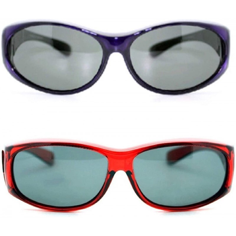 Rectangular 2 Women's Polarized Fit Over Oval Sunglasses Wear Over Eyeglasses - Red / Purple - CG12KLY6XMF $23.32