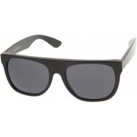 Aviator Modern Super Flat-Top Wide Temple Horn Rimmed Sunglasses 55mm - Shiny Black / Smoke - C712MYDN1X9 $9.12