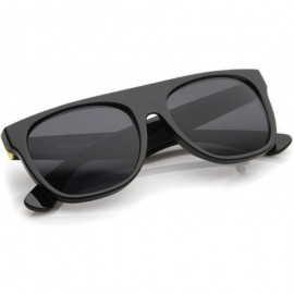 Aviator Modern Super Flat-Top Wide Temple Horn Rimmed Sunglasses 55mm - Shiny Black / Smoke - C712MYDN1X9 $9.12