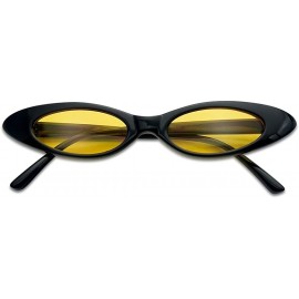 Round Retro Slim Vintage Wide Oval Cat Eye Pointy Small Thin Clout Sunglasses Mod Chic Shades - Black Frame - Yellow - CS18G4...