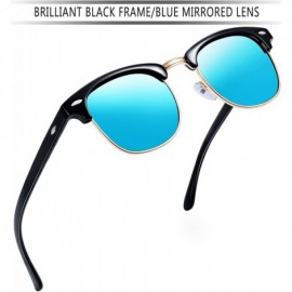 Round Semi-Rimless Sunglasses for Women Men - Horn Rimmed Half Frame Sunglasses Polarized - 2 Pack (Black+blue) - CB18X7LQC8S...