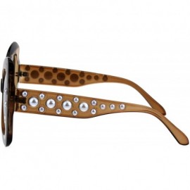 Oversized Womens Pearl Jewel Thick Plastic Butterfly Designer Fashion Sunglasses - Brown - CP18GLACIQH $14.30