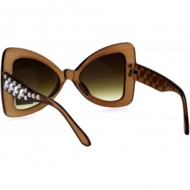 Oversized Womens Pearl Jewel Thick Plastic Butterfly Designer Fashion Sunglasses - Brown - CP18GLACIQH $14.30