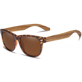 Square Genuine Zebra wood sunglasses square men polarized UV400 - Brown - C518ZY9WO9Q $19.68