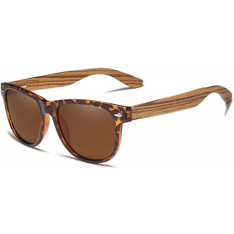 Square Genuine Zebra wood sunglasses square men polarized UV400 - Brown - C518ZY9WO9Q $19.68