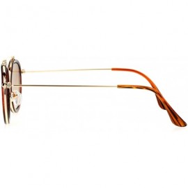 Round Bridgeless Metal Flat Top Round Mirrored Double Frame Retro Sunglasses - Tortoise Brown - CN12EPTIESN $10.77