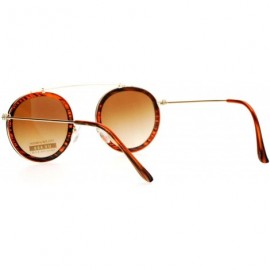 Round Bridgeless Metal Flat Top Round Mirrored Double Frame Retro Sunglasses - Tortoise Brown - CN12EPTIESN $10.77