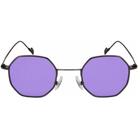 Square Retro Chic Octagon Shaped Metal Sunglasses w/Flat Lens M5112-FL - Gunmetal/Purple Lens - C7185Q0SCS0 $15.79