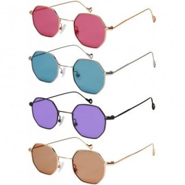 Square Retro Chic Octagon Shaped Metal Sunglasses w/Flat Lens M5112-FL - Gunmetal/Purple Lens - C7185Q0SCS0 $15.79