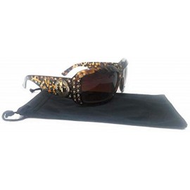 Rectangular Western Ladies Rhinestone Bling Shade Sunglasses + Case - Leopard Cheetah Cross - CA18WMOMM0O $16.26