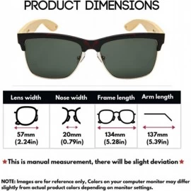 Square Vintage Horn Rimmed Square Sunglasses for Men Women with Metal Accent Real Wood Bammbo Arm - C918UME86UD $13.37