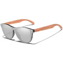 Square Wood Sunglasses Vintage Polarized Men's Natural Wooden Eyewear Accessories - Silver Bubinga Wood - CM194OHZDAH $25.08