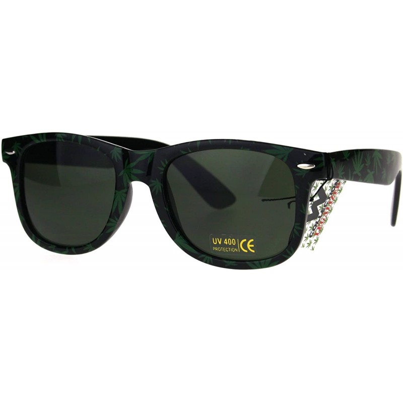 Rectangular Mens Marijuana Leaf Pot Head Stoner Horn Rim Plastic Sunglasses - Green - CQ1875OK8U3 $11.56