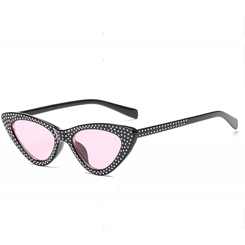 Cat Eye Retro Rhinestone Cat Eye Sunglasses for Women Clout Goggles Plastic Frame Glasses - Pink - CX18E5GR2G2 $10.70