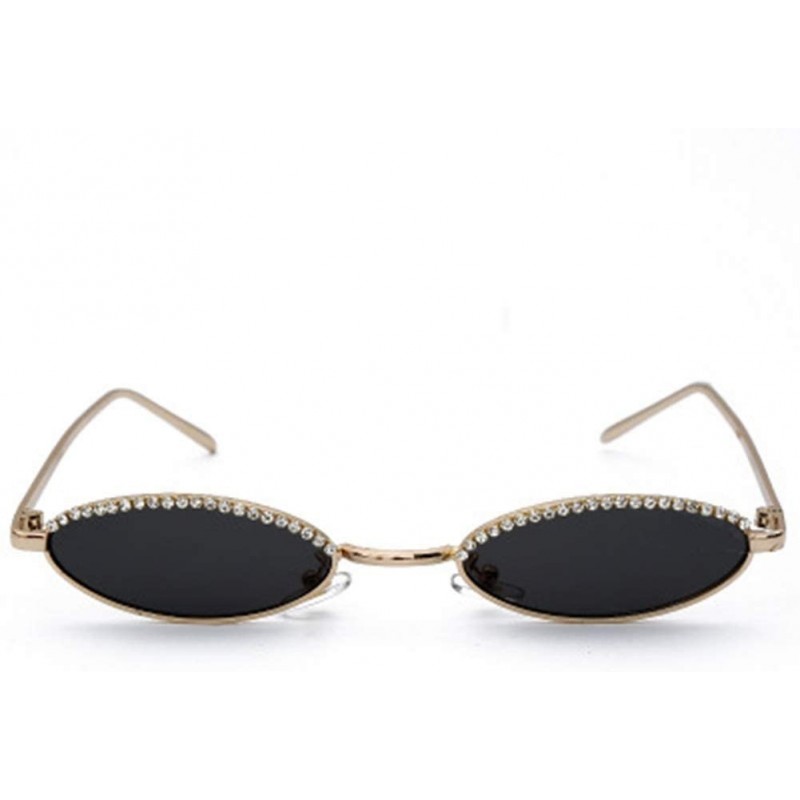 Oval Personality Crystal Fashion Men and Women Sunglasses Small Frame Oval Rhinestone Retro Sunglasses - 1 - CO190EWX05I $27.91