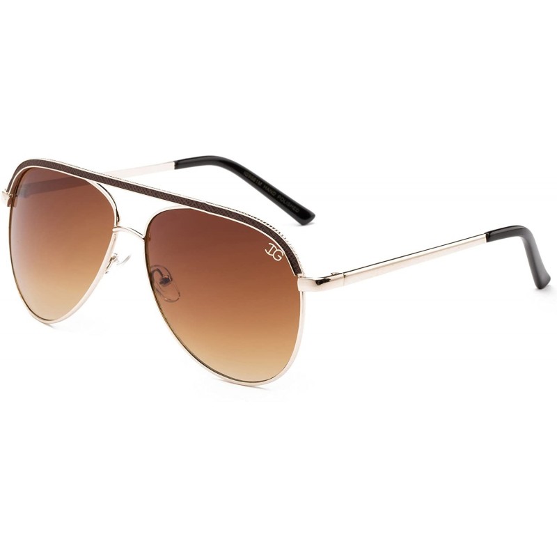 Aviator "Flynn" Pilot Style Unique Bar Look Fashion Sunglasses - Gold/Brown - C612MF2X095 $9.10