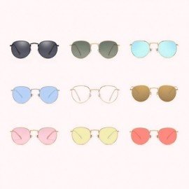 Oval Men Retro Sunglasses Metal Frame Gold Blue Mirror Sun Glasses Women Unisex UV400 - Gold With Pink - CR197Y6NN0I $22.13