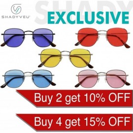 Square Super Flat Lens Hexagon Sunglasses Small Metal Wire Frame Colorful Tint Retro 90's Geometric Semi Square Shades - CA18...