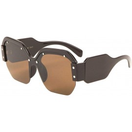 Oversized Oversized Semi Rimless One Piece Stud Geometric Lens Shield Thick Temple Sunglasses - Brown - CV19889MI82 $12.96