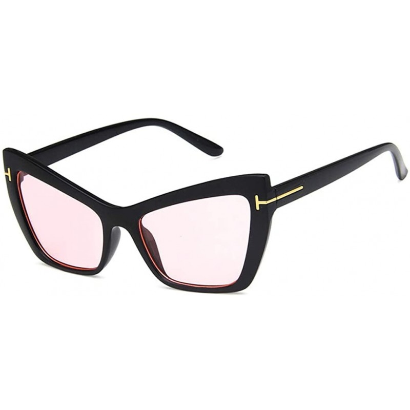 Rectangular Unisex Sunglasses Fashion Bright Black Grey Drive Holiday Rectangle Non-Polarized UV400 - Bright Black Pink - CX1...