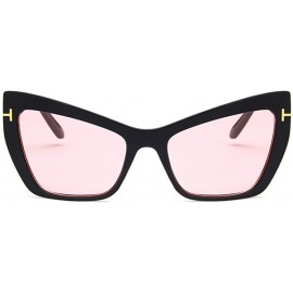 Rectangular Unisex Sunglasses Fashion Bright Black Grey Drive Holiday Rectangle Non-Polarized UV400 - Bright Black Pink - CX1...