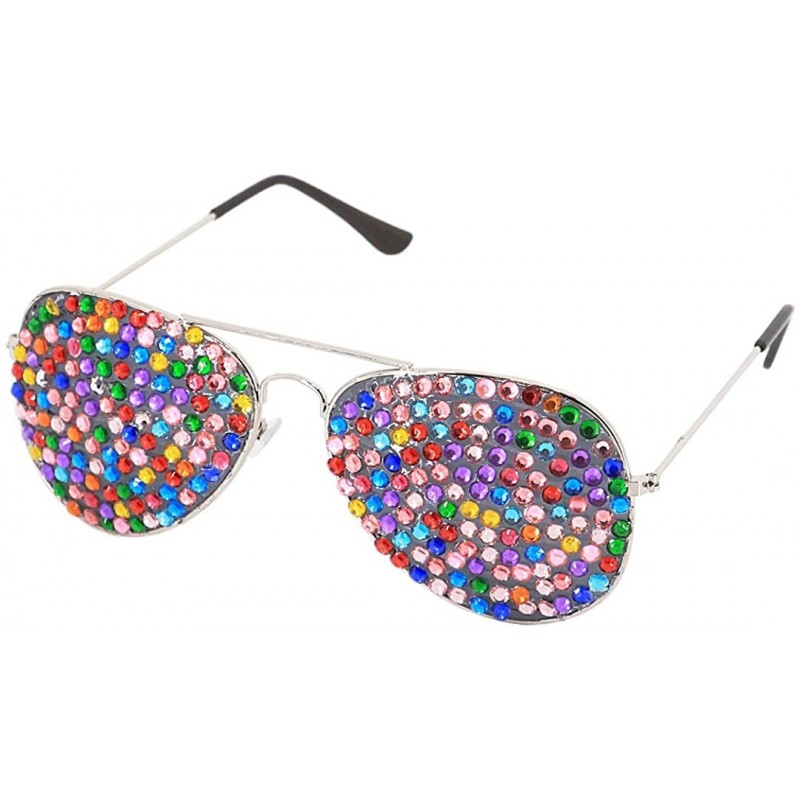 Aviator Rhinestone Rave Glasses Goggles with Bling Crystal Glass Lens - Colorful - CJ18U3I8762 $8.34