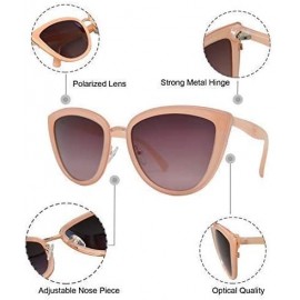 Round Polarized - Women Cat Eye Metal Bridge Oversized Design Sunglasses - UV Protection - Pink + Polarized Brown Pink - C218...