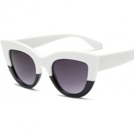 Oversized New Cat Eye Sunglasses Women Flat Top Oversized Mirror White - White Black - CZ18XAKLEMD $11.57