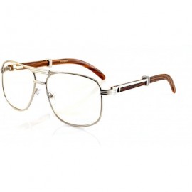 Oval Unisex Vintage Style Clear Lens Metal & Wood Feel Eyeglasses UV 400 Protection A071 New - Silver/ Brown - CA189MH38Q3 $1...