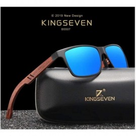 Square Genuine adjustable sunglasses Square men polarized UV400 Al-Mg And Bubinga Wood - Black/Blue - CD18WO74C6I $28.25