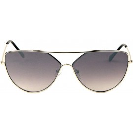 Cat Eye Flat Top Thin Frame Round Cat Eye Color Mirror Sunglasses - Grey - C8197MMHGTN $11.37