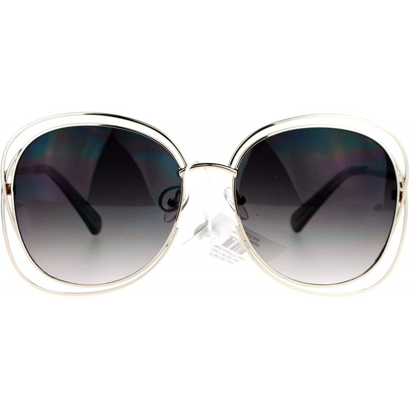 Butterfly Double Scribble Rectangular Designer Fashion Metal Butterfly Sunglasses - Gold Slate - C0127A9V2LZ $14.73