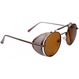 Shield Retro Round Steampunk Sunglasses Men - Gothic Womens Steampunk Sunglass - Brown - CH18R5EHW68 $11.29