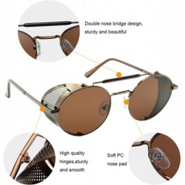 Shield Retro Round Steampunk Sunglasses Men - Gothic Womens Steampunk Sunglass - Brown - CH18R5EHW68 $11.29