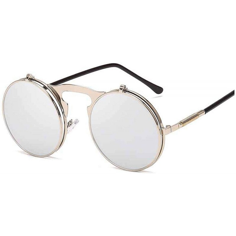 Round Classic Men Round Flip Cover Sunglasses Steampunk Women Retro Circle Small Frame Sun Glasses Eyewear UV400 - 4 - C2197A...