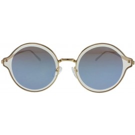 Round Millie - Reflective Lens Round Sunglasses with Microfiber Pouch - Gold / Blue - CH18CUG5R25 $10.22