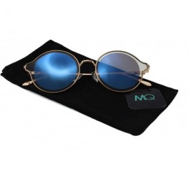 Round Millie - Reflective Lens Round Sunglasses with Microfiber Pouch - Gold / Blue - CH18CUG5R25 $10.22